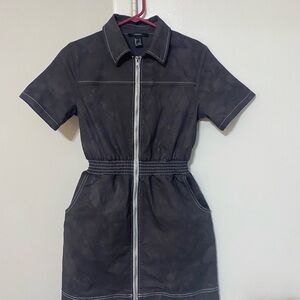 Forever 21 Black Short-Sleeve Zip Front Dress with White Contrast Stitching